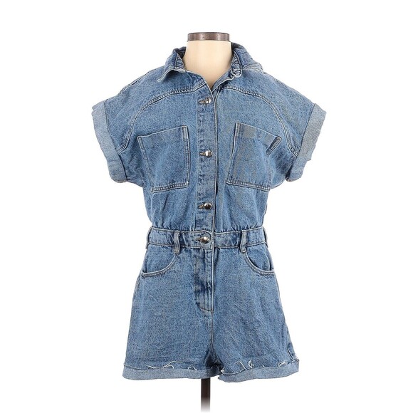 ZARA Solid Blue Short Sleeve Denim Romper - S - Picture 1 of 2